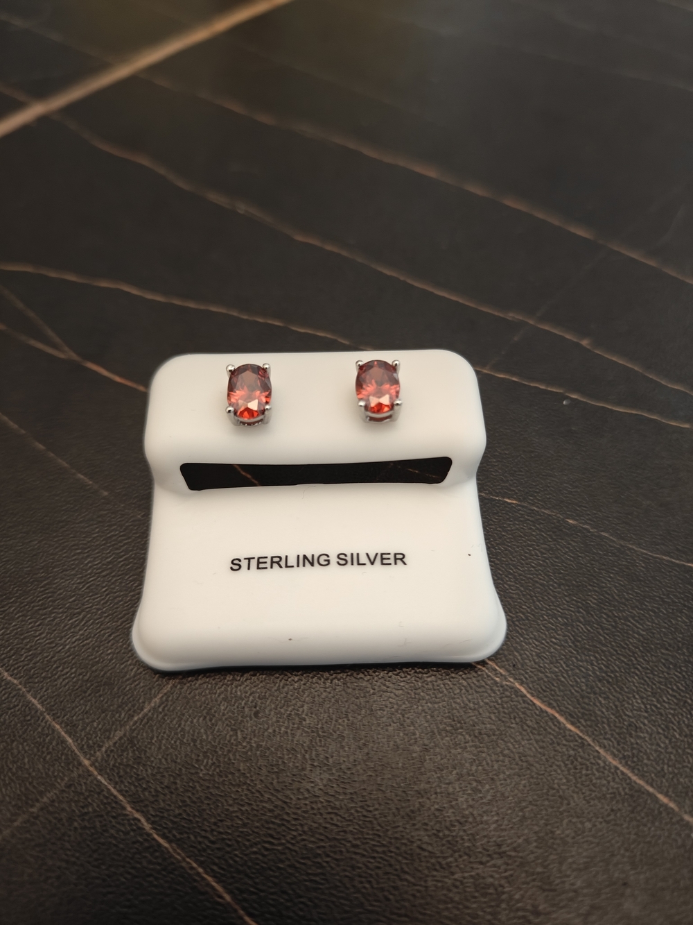 Sterling Silver Red Garnet Oval Stud Earrings